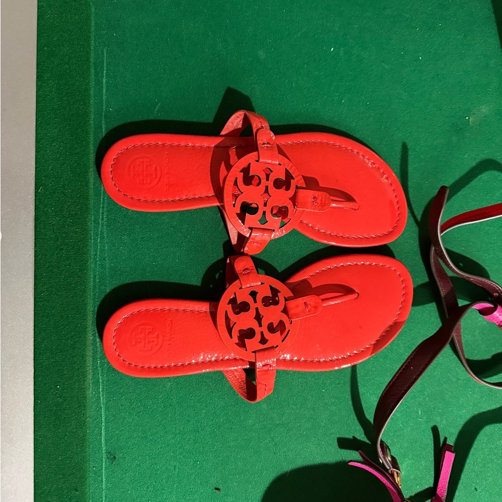Tory Burch Red Miller Logo Thong Sandals